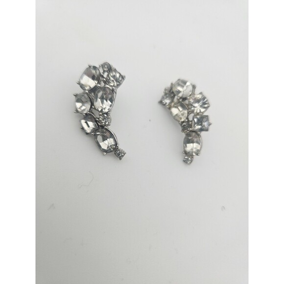 Vintage Bogoff Rhinestone Crescent Clip On Earrings - Picture 1 of 6